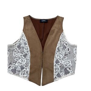 Cider Western Top Vest Women L Lacey Micro Suede Brown Fairy Boho Chic Cowgirl